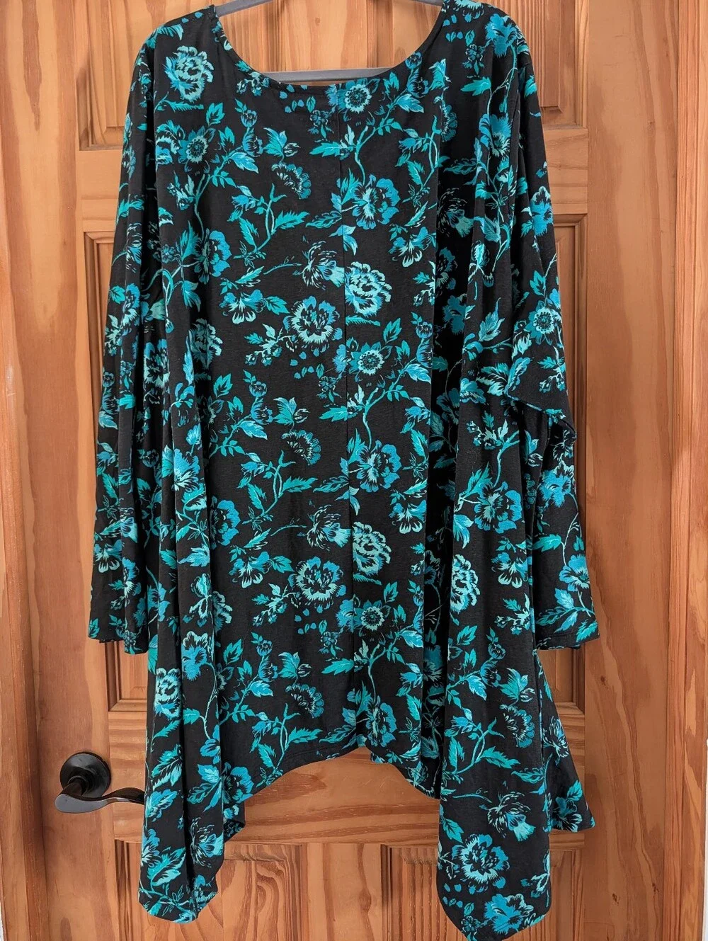 Roaman's Teal Black Floral Casual Tunic Blouse Top Women's 6X 42/44  NEW